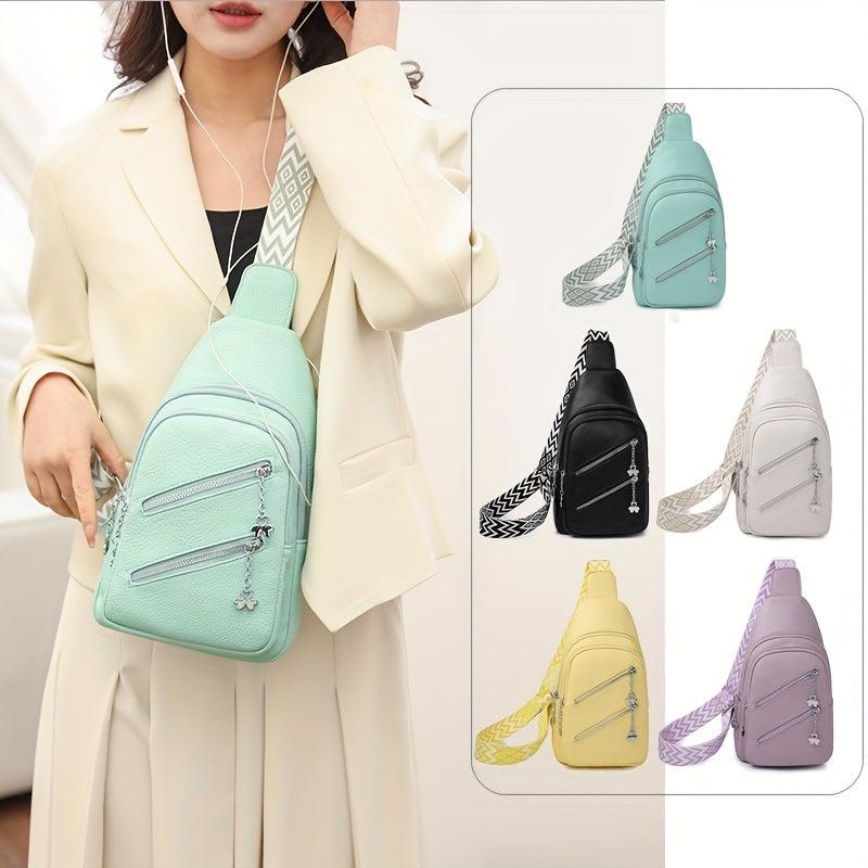 Double Zipper Front Sling Bag Wide Guitar Strap Crossbody Bag