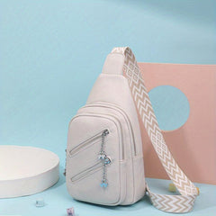 Double Zipper Front Sling Bag Wide Guitar Strap Crossbody Bag