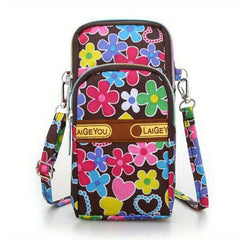 Flower Pattern Mobile Phone Bag Running Armband Lightweight Nylon Crossbody Bag