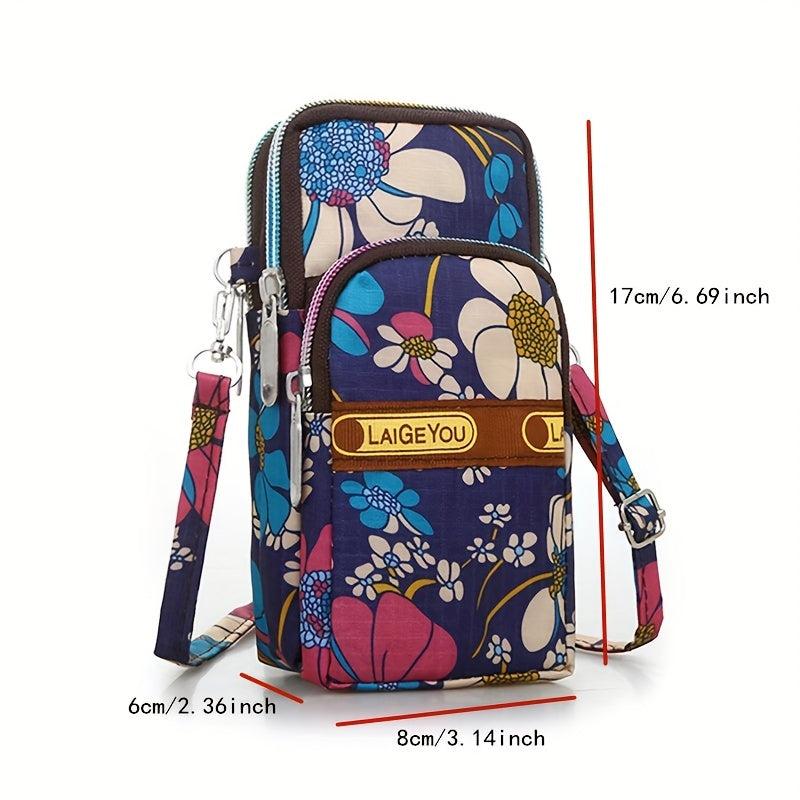 Flower Pattern Mobile Phone Bag Running Armband Lightweight Nylon Crossbody Bag