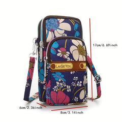 Flower Pattern Mobile Phone Bag Running Armband Lightweight Nylon Crossbody Bag