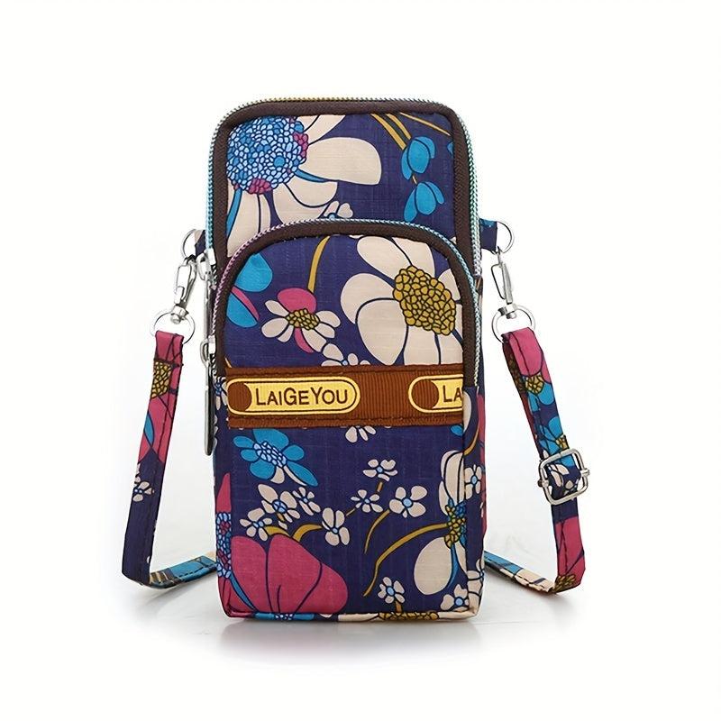 Flower Pattern Mobile Phone Bag Running Armband Lightweight Nylon Crossbody Bag