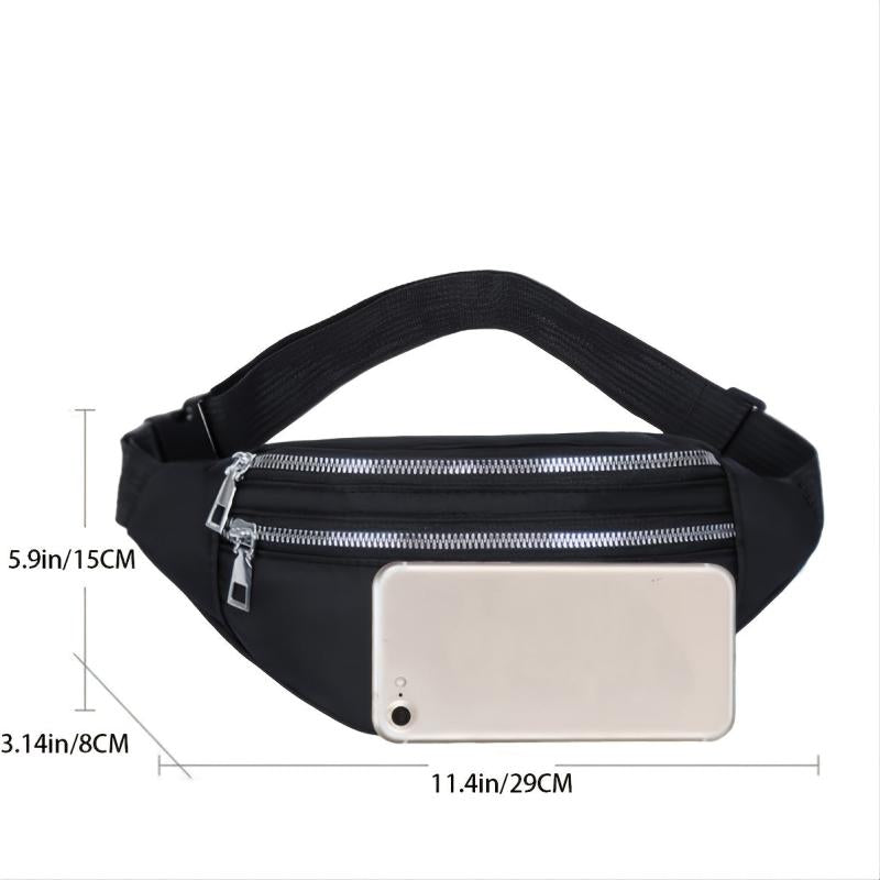 Women's Nylon Waist Bag with Double Zipper Pockets