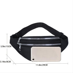 Women's Nylon Waist Bag with Double Zipper Pockets