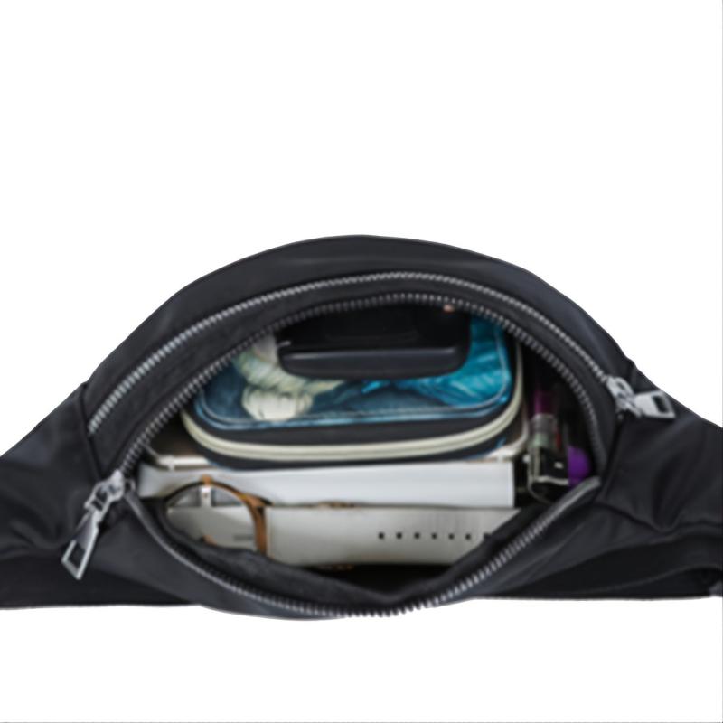Women's Nylon Waist Bag with Double Zipper Pockets