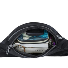 Women's Nylon Waist Bag with Double Zipper Pockets