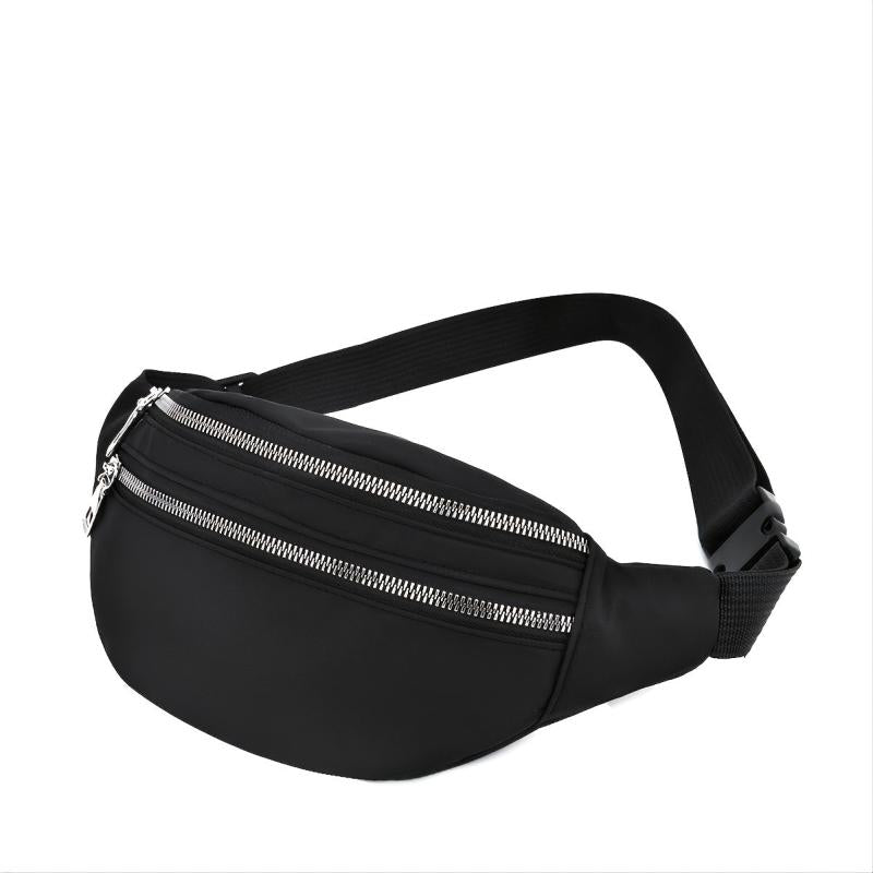 Women's Nylon Waist Bag with Double Zipper Pockets