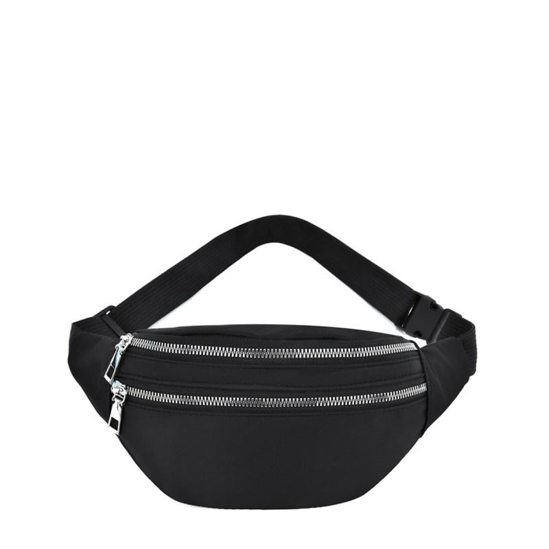 Women's Nylon Waist Bag with Double Zipper Pockets