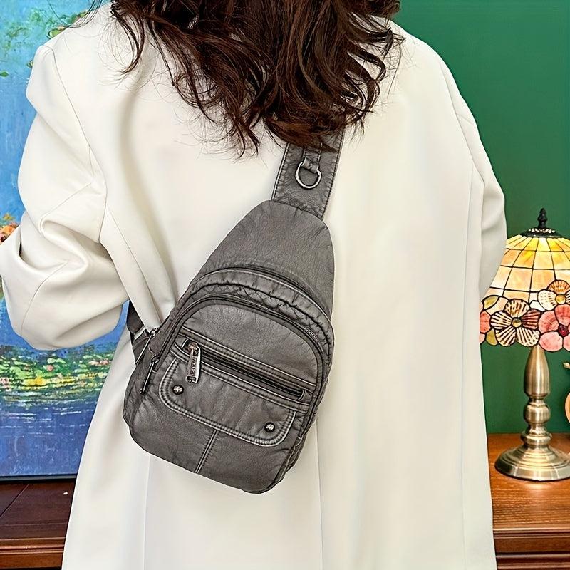 Vintage Multi Pocket Chest Bag Retro PU Leather Crossbody Bag Women's Sling Bag