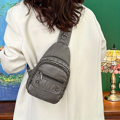 Vintage Multi Pocket Chest Bag Retro PU Leather Crossbody Bag Women's Sling Bag