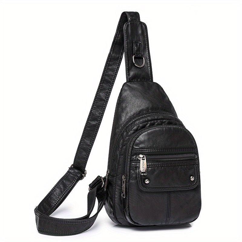 Vintage Multi Pocket Chest Bag Retro PU Leather Crossbody Bag Women's Sling Bag