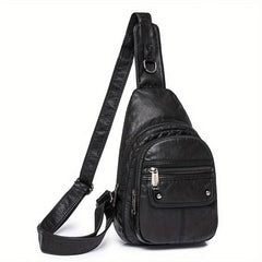 Vintage Multi Pocket Chest Bag Retro PU Leather Crossbody Bag Women's Sling Bag