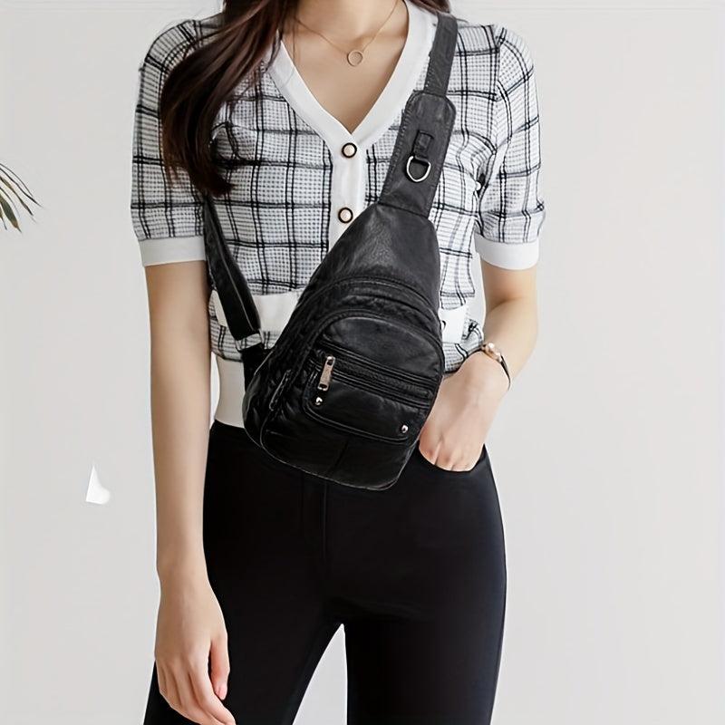 Vintage Multi Pocket Chest Bag Retro PU Leather Crossbody Bag Women's Sling Bag