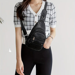 Vintage Multi Pocket Chest Bag Retro PU Leather Crossbody Bag Women's Sling Bag