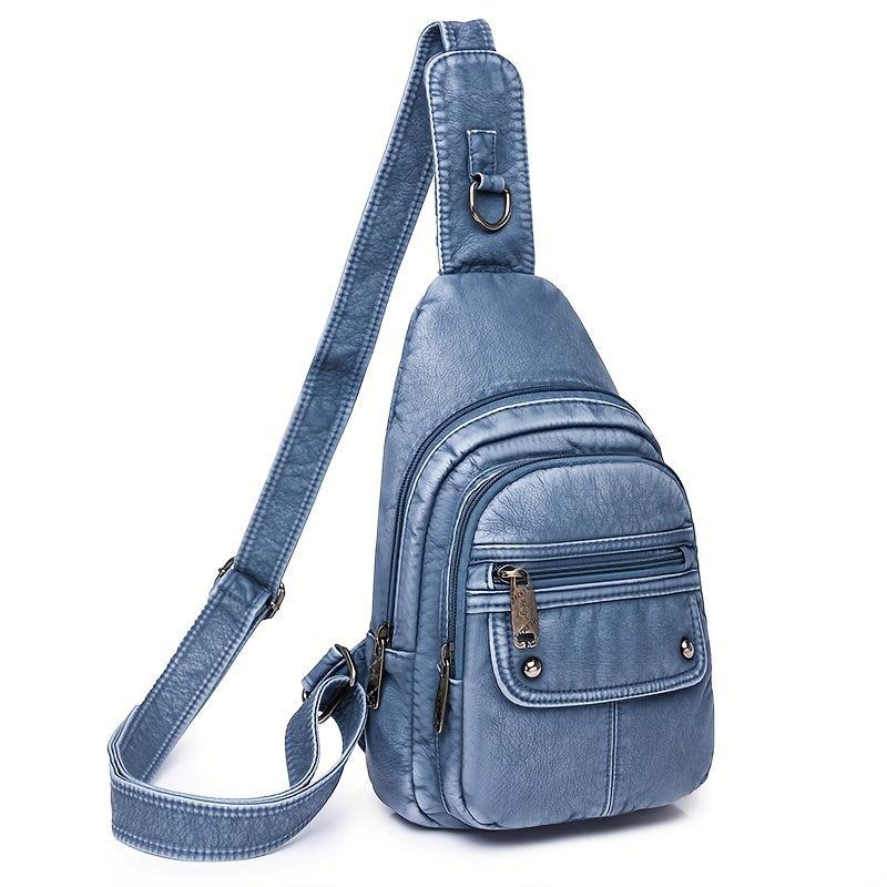 Vintage Multi Pocket Chest Bag Retro PU Leather Crossbody Bag Women's Sling Bag
