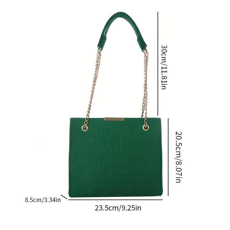 Metal Chain Stone Pattern Tote Bag Non Woven Textured Shoulder Bag
