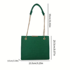 Metal Chain Stone Pattern Tote Bag Non Woven Textured Shoulder Bag