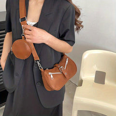 Stylish Crossbody Bag with Little Pouch Zipper - PU Leather Shoulder Bag