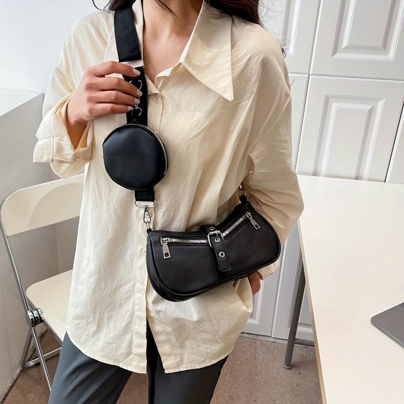 Stylish Crossbody Bag with Little Pouch Zipper - PU Leather Shoulder Bag