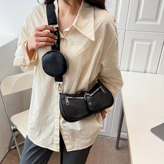 Stylish Crossbody Bag with Little Pouch Zipper - PU Leather Shoulder Bag