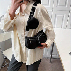 Stylish Crossbody Bag with Little Pouch Zipper - PU Leather Shoulder Bag