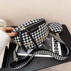 Houndstooth Chain Chest Bag with Round Purse Pendant