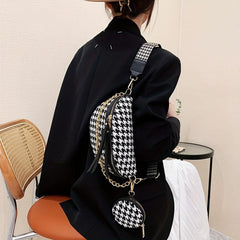 Houndstooth Chain Chest Bag with Round Purse Pendant