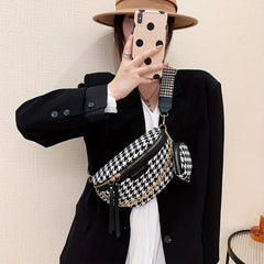 Houndstooth Chain Chest Bag with Round Purse Pendant
