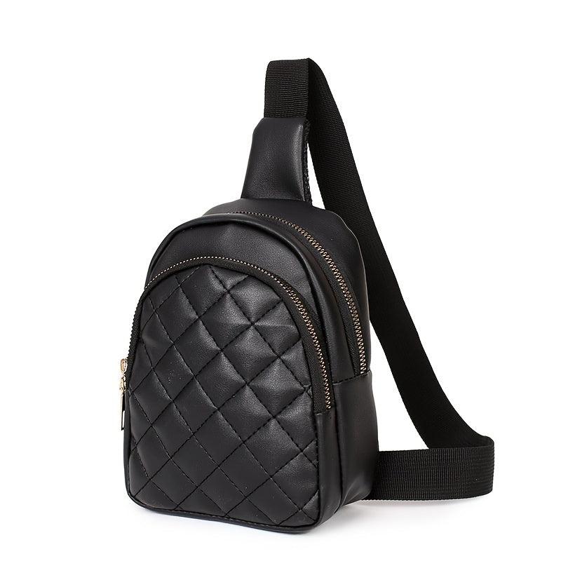 Argyle Quilted Sling Bag Women's Solid Zipper Purse Crossbody Chest Bag