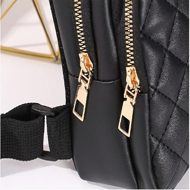 Argyle Quilted Sling Bag Women's Solid Zipper Purse Crossbody Chest Bag