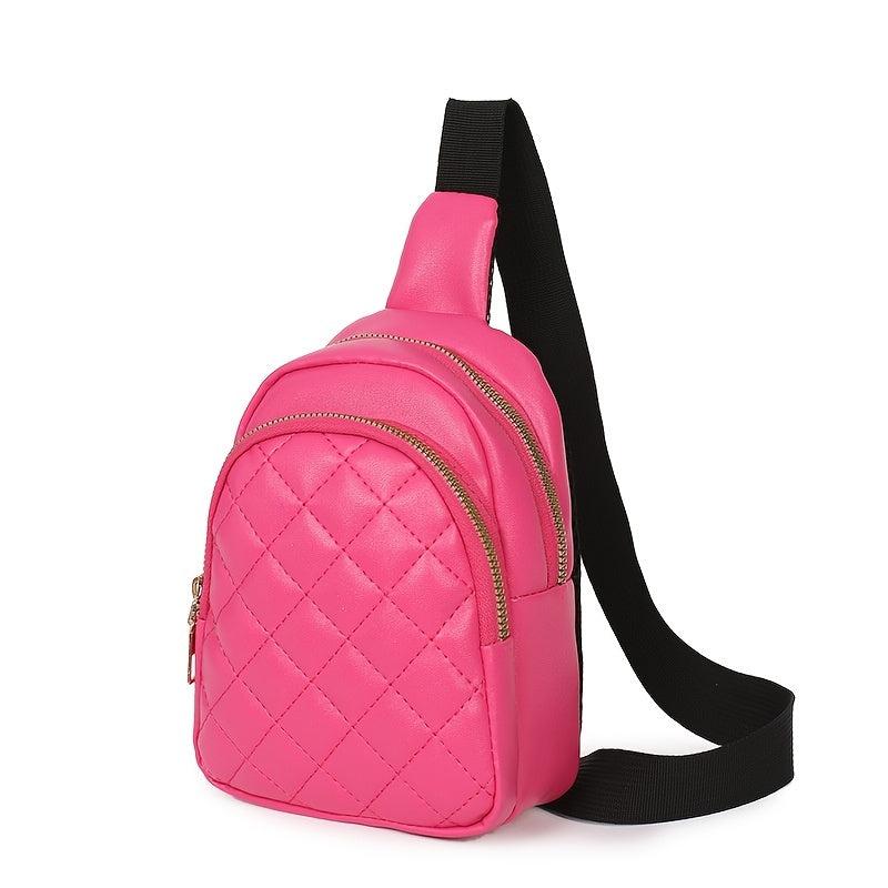 Argyle Quilted Sling Bag Women's Solid Zipper Purse Crossbody Chest Bag