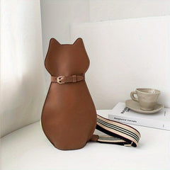 Cat Shape Sling Backpack Cartoon Crossbody Bag Creative PU Leather Chest Bag