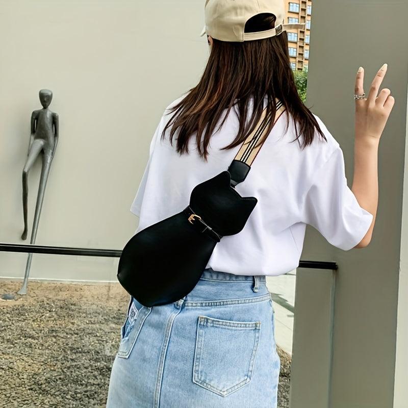 Cat Shape Sling Backpack Cartoon Crossbody Bag Creative PU Leather Chest Bag