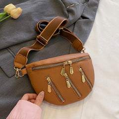 Minimalist Zipper Crossbody Bag PU Chest Bag Women's Stylish Sling Purse