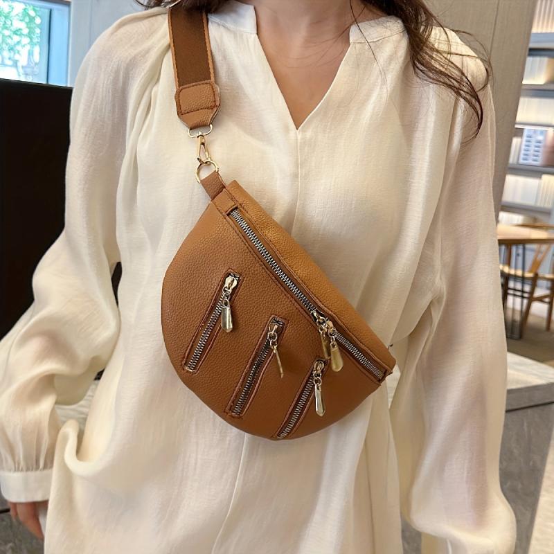 Minimalist Zipper Crossbody Bag PU Chest Bag Women's Stylish Sling Purse