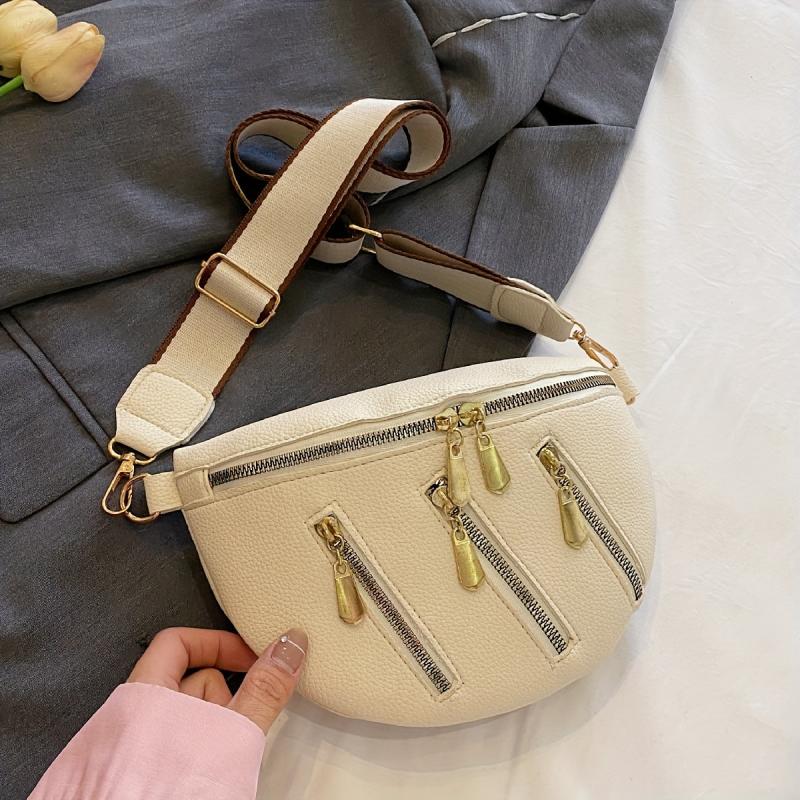 Minimalist Zipper Crossbody Bag PU Chest Bag Women's Stylish Sling Purse