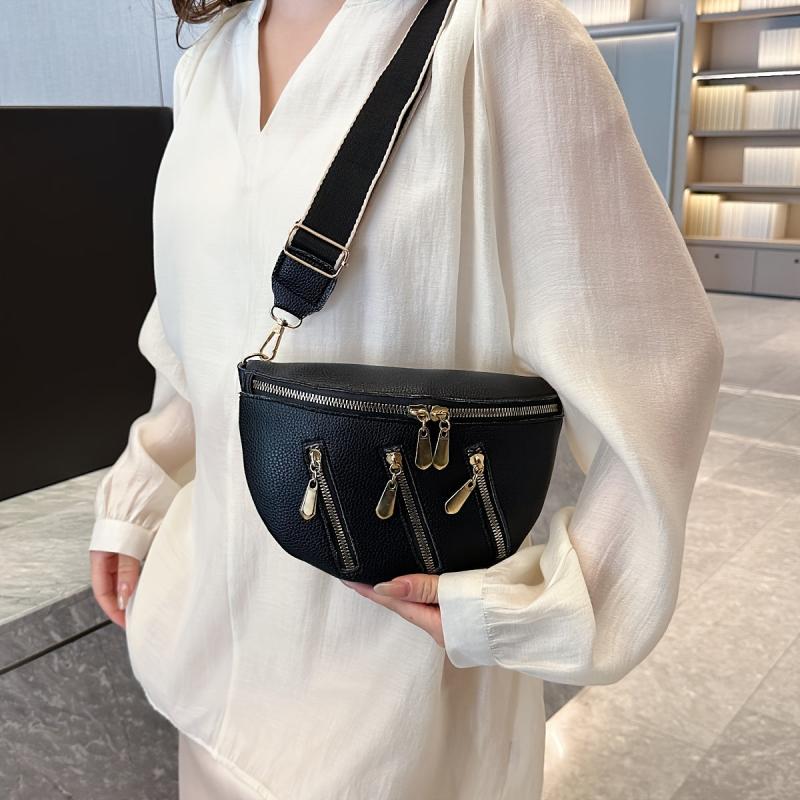 Minimalist Zipper Crossbody Bag PU Chest Bag Women's Stylish Sling Purse