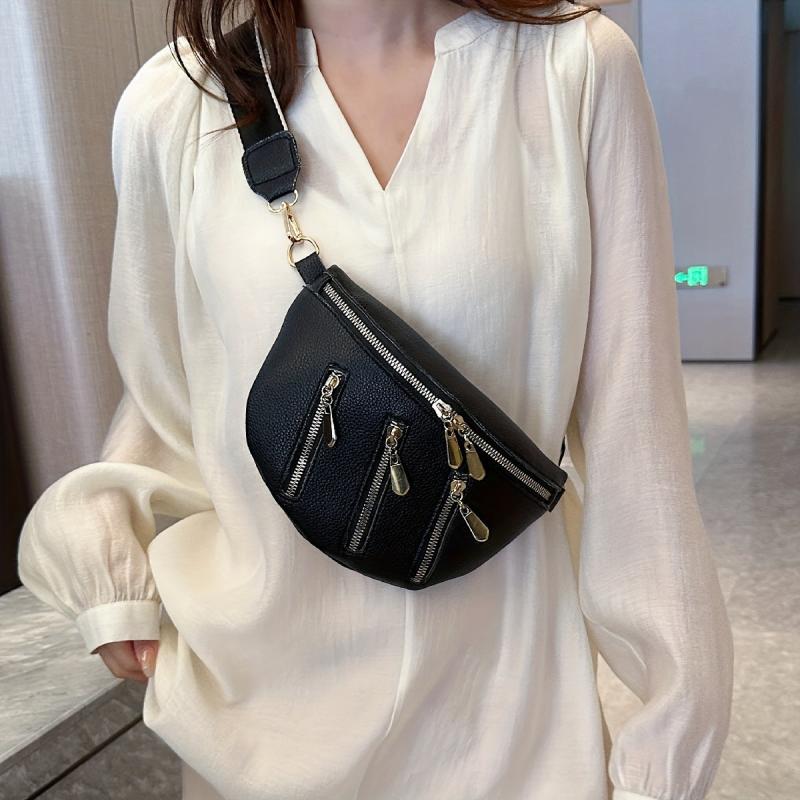 Minimalist Zipper Crossbody Bag PU Chest Bag Women's Stylish Sling Purse
