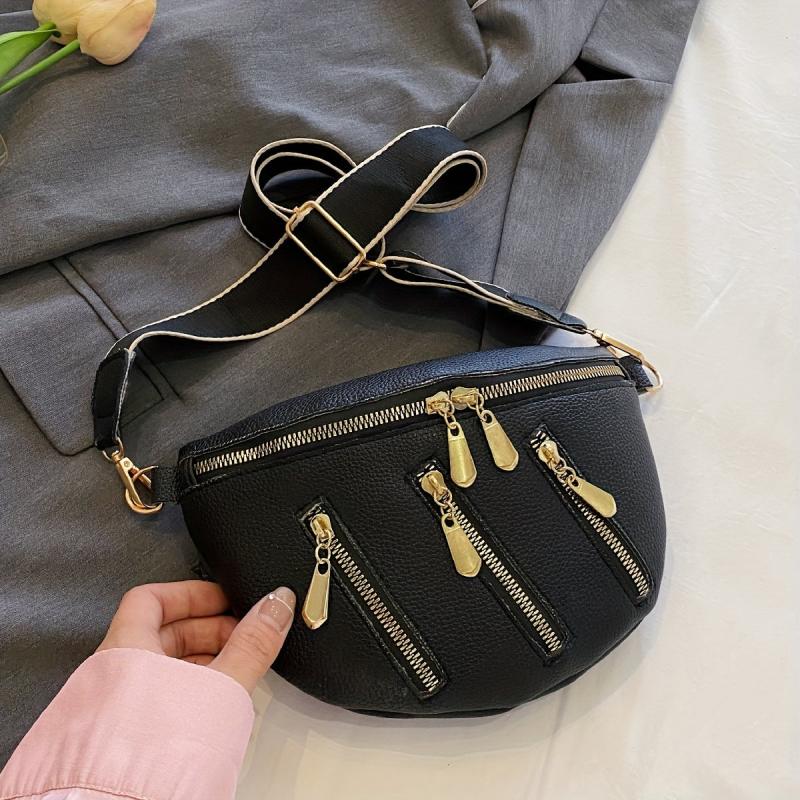 Minimalist Zipper Crossbody Bag PU Chest Bag Women's Stylish Sling Purse