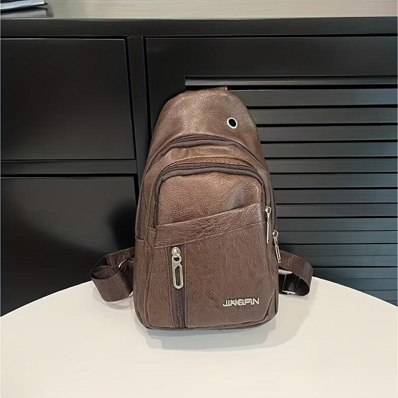 Retro Style Sling Backpack PU Leather Crossbody Bag for Outdoor Travel