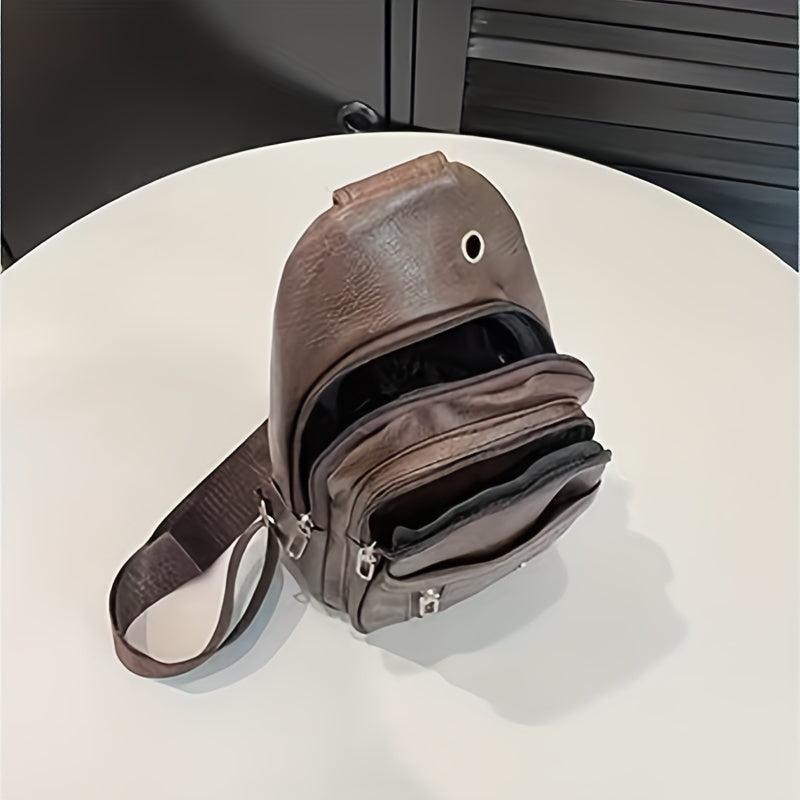 Retro Style Sling Backpack PU Leather Crossbody Bag for Outdoor Travel
