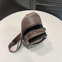 Retro Style Sling Backpack PU Leather Crossbody Bag for Outdoor Travel