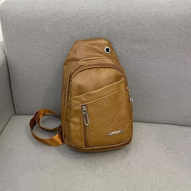 Retro Style Sling Backpack PU Leather Crossbody Bag for Outdoor Travel