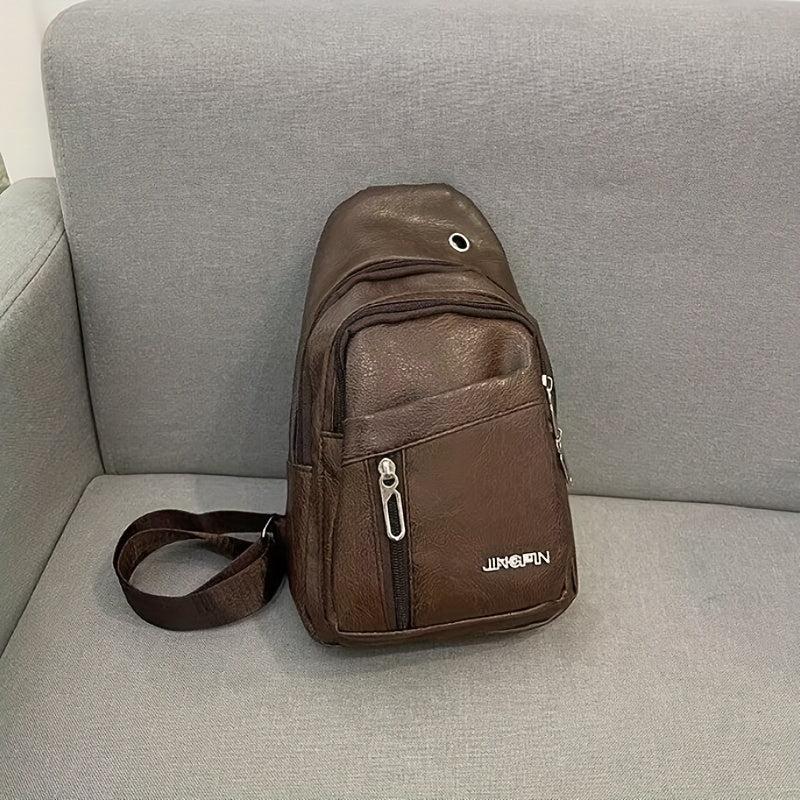 Retro Style Sling Backpack PU Leather Crossbody Bag for Outdoor Travel