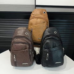 Retro Style Sling Backpack PU Leather Crossbody Bag for Outdoor Travel