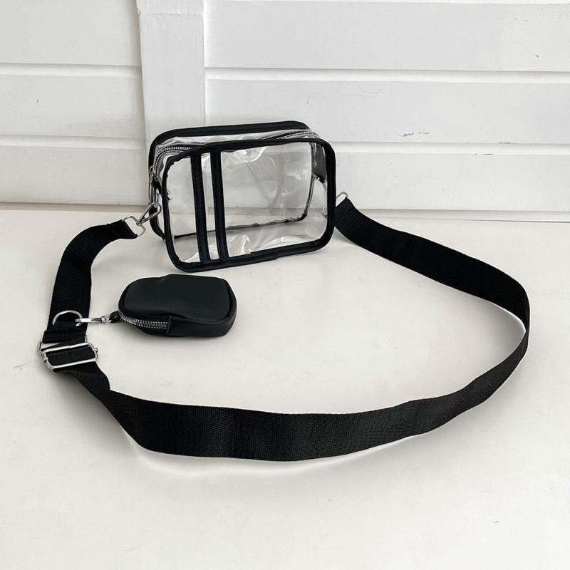 2Pcs Transparent Bag Set PVC Crossbody Bag Waterproof Square Bag
