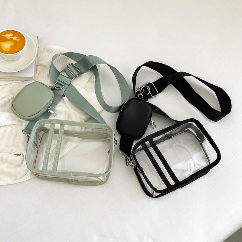 2Pcs Transparent Bag Set PVC Crossbody Bag Waterproof Square Bag
