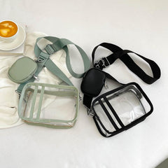 2Pcs Transparent Bag Set PVC Crossbody Bag Waterproof Square Bag