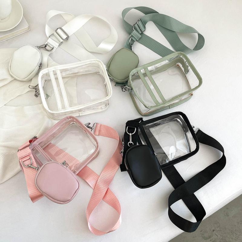 2Pcs Transparent Bag Set PVC Crossbody Bag Waterproof Square Bag