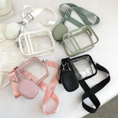 2Pcs Transparent Bag Set PVC Crossbody Bag Waterproof Square Bag